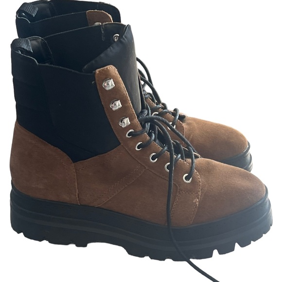 Marc Fisher Sashia Platform Combat Boot Leather Suede Brown Black EUC like New - Picture 3 of 9